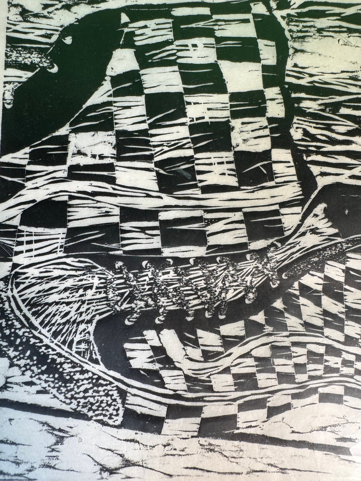 Original Signed Linocut Checkerboard High-Top Sneaker, Cain 1982, Edition 3/3
