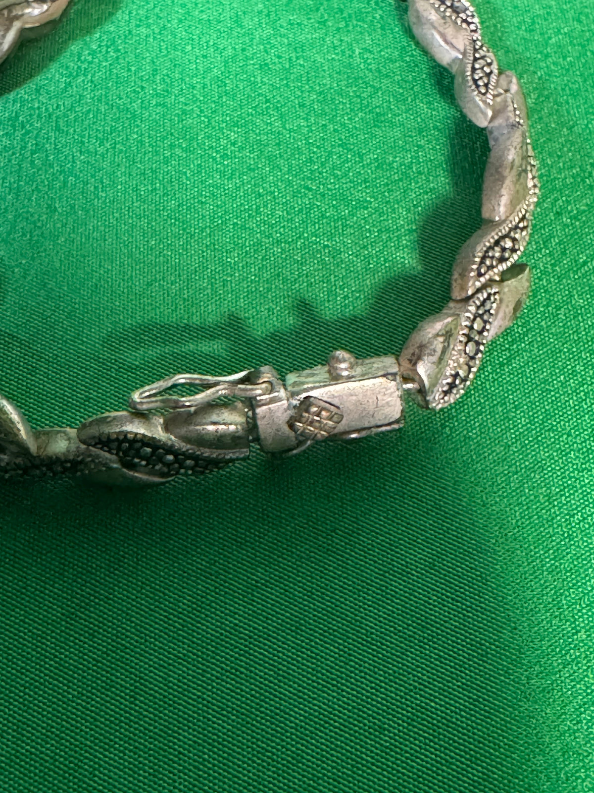 Marcasite and Blue Stone Bracelet with Sterling Silver Earrings Set