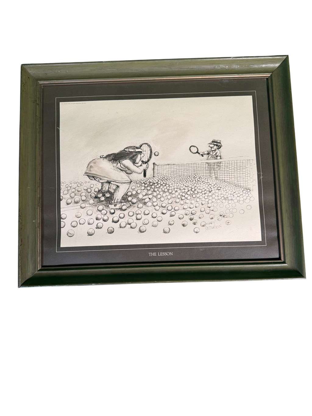 Gary Patterson Thought Factory Tennis Print The Lesson 1975 Framed Cartoon Art