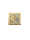 Florentine Italian Gilt Wood Madonna Plaque Print 3in Gold Distressed Vintage