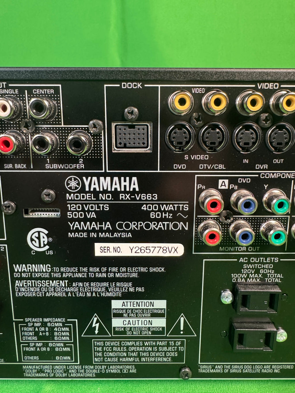 Yamaha RX-V663 Natural Sound 7.2-Channel AV Receiver Home Theater