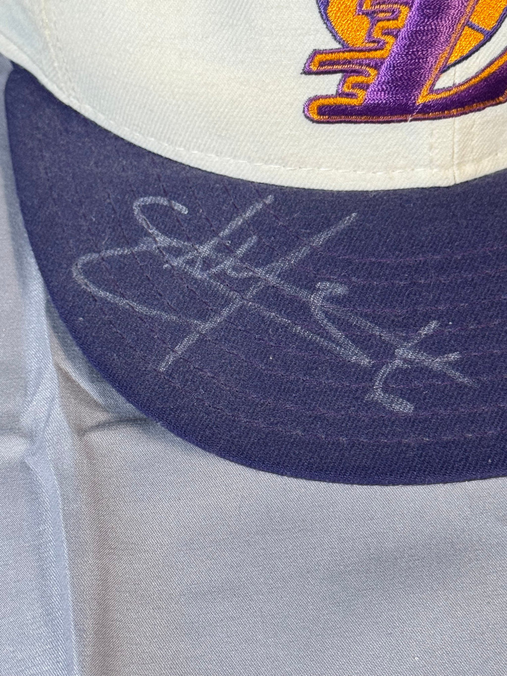 Vintage Lakers Cap Signed Eddie Jones and Rick Fox, In-Person, White Crown L
