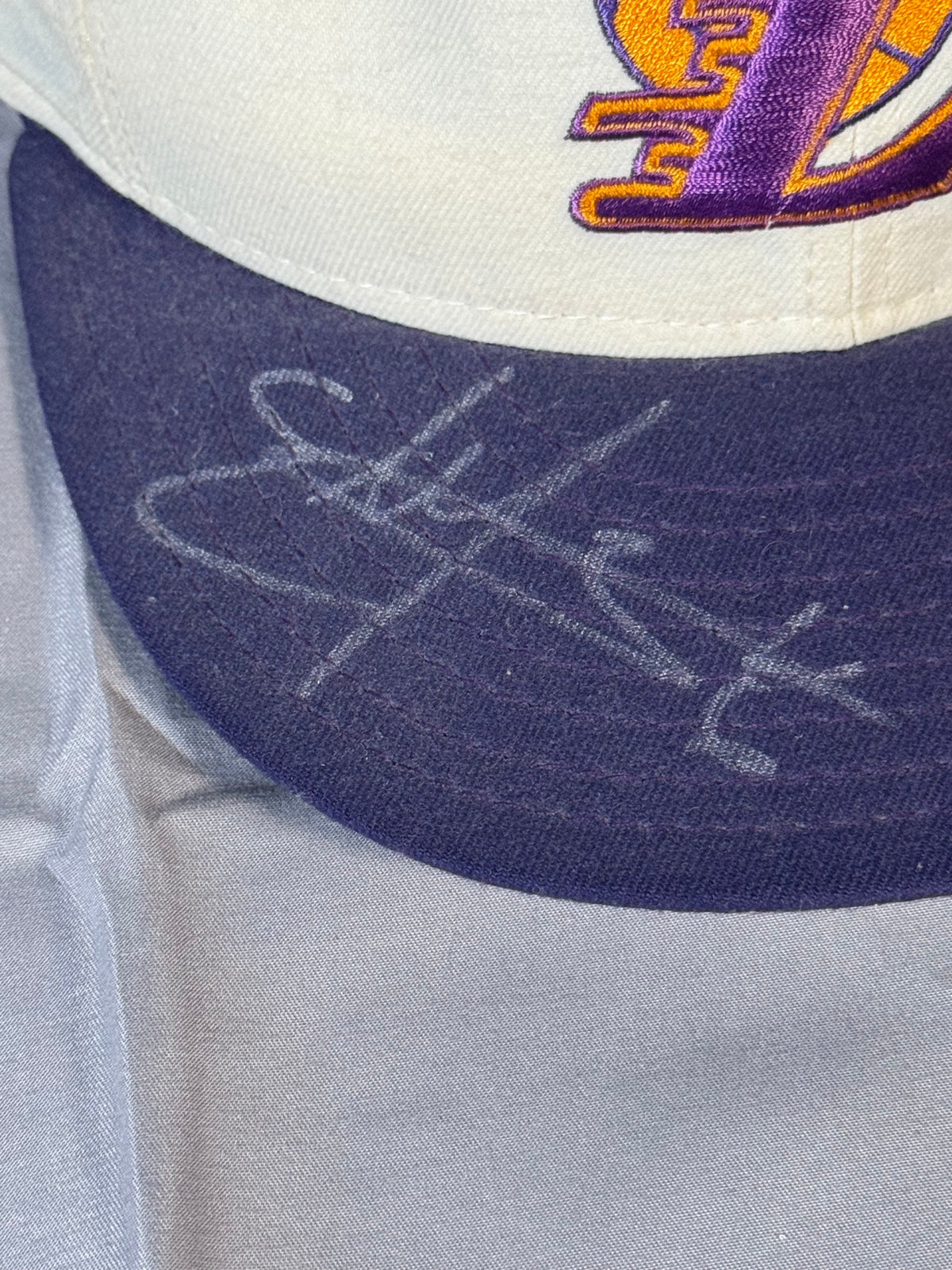 Vintage Lakers Cap Signed Eddie Jones and Rick Fox, In-Person, White Crown L
