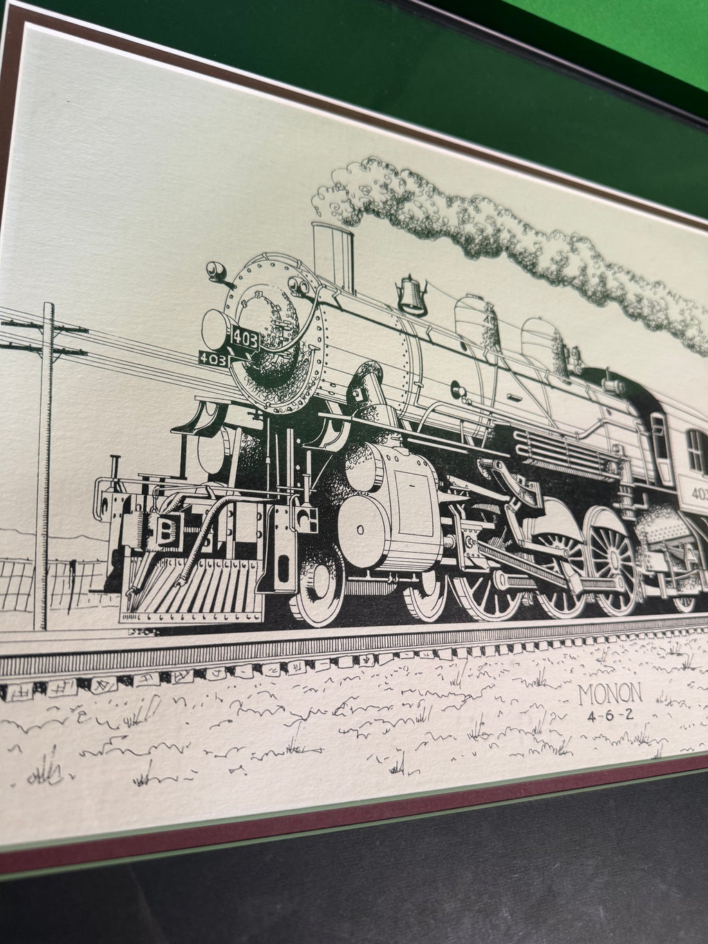 George Sperl Signed Pen-and-Ink Print Monon Route 403 4-6-2 Steam Locomotive