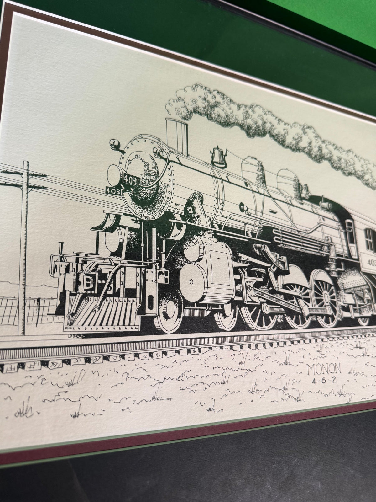 George Sperl Signed Pen-and-Ink Print Monon Route 403 4-6-2 Steam Locomotive