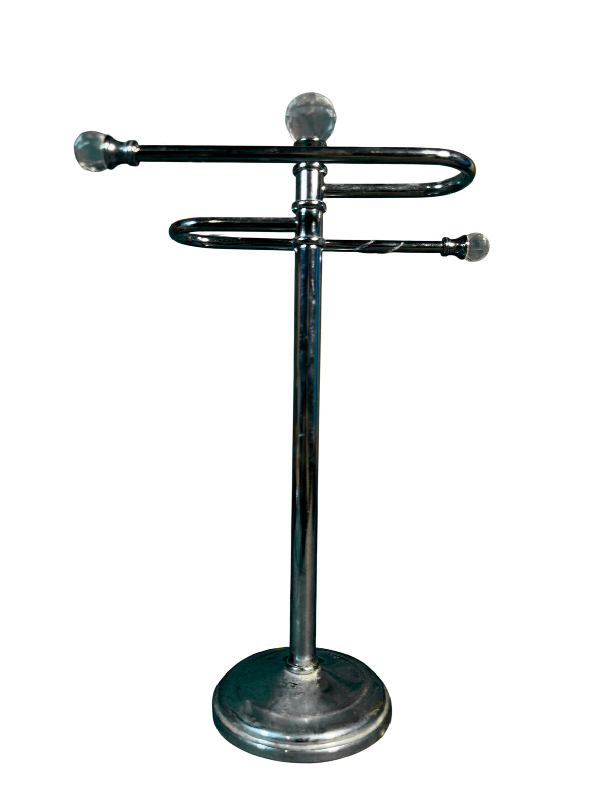 Chrome Three Arm Jewellery Stand with Glass Finials — main image on a white ground