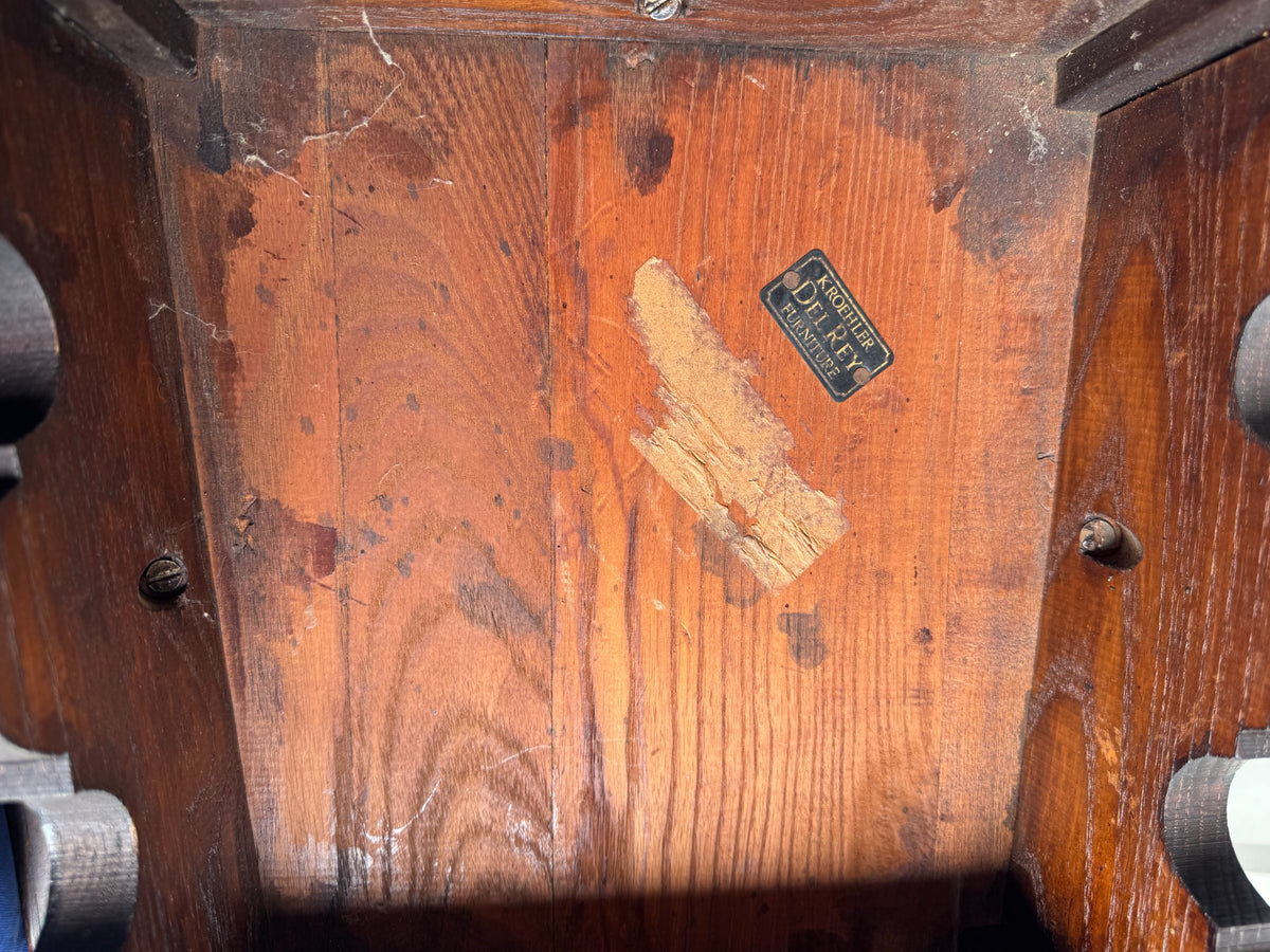 Close-up of maker's label on underside showing 'KROEHLER DEL REY RANCHO' text