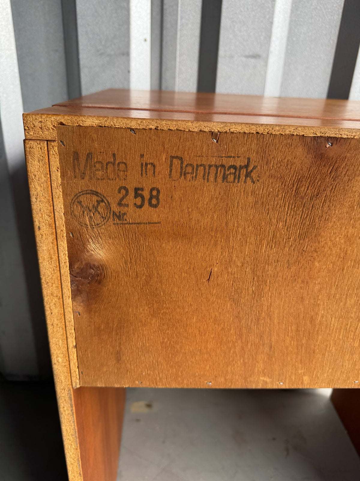Maker's label on underside reads 'Made in Denmark' with model number 258 and manufacturer logo