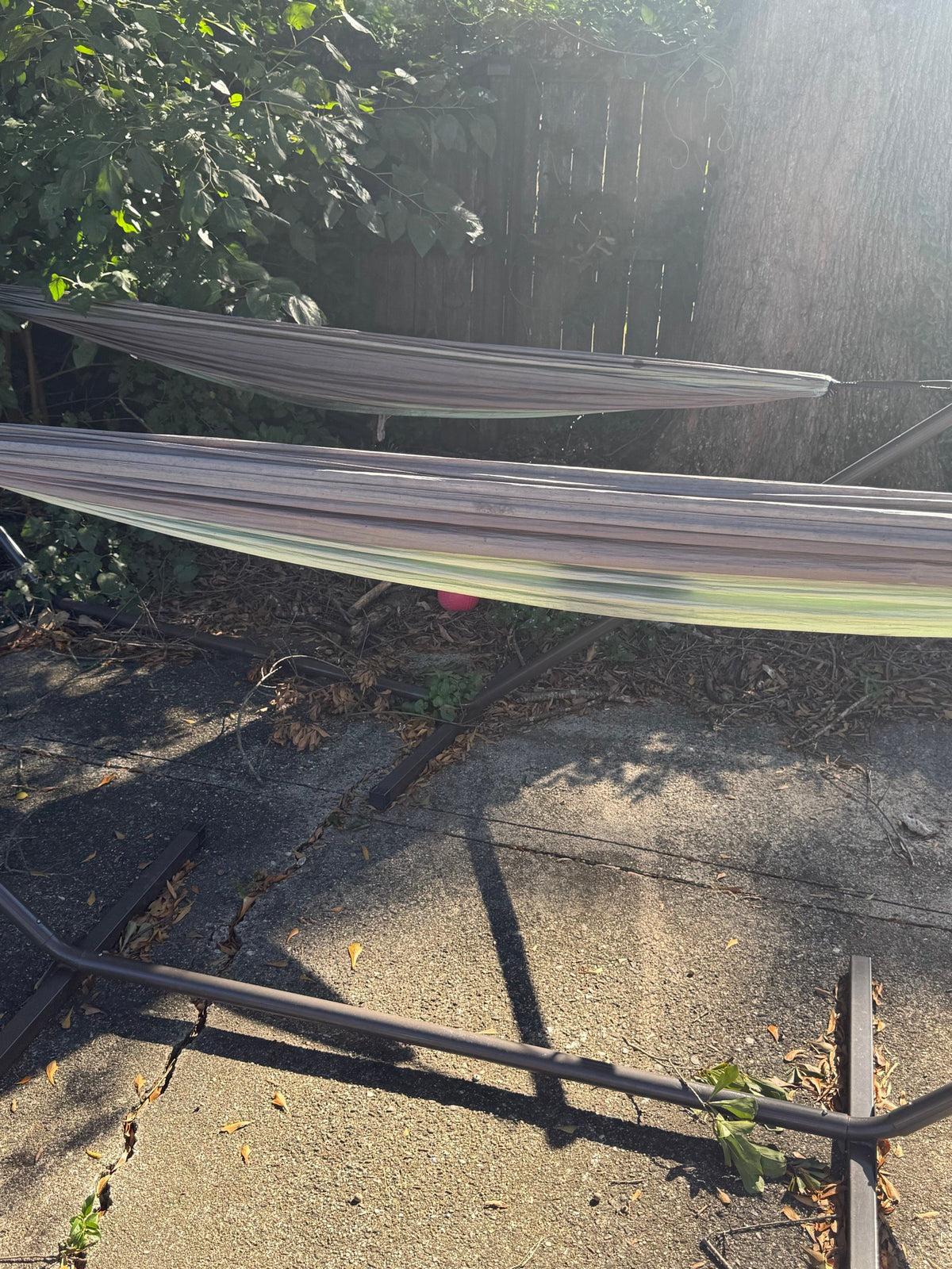 Close view of the hammock fabric and stand
