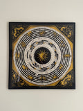 Framed Zodiac Calendar Panel Gilt on Black Astronomical Design Vintage