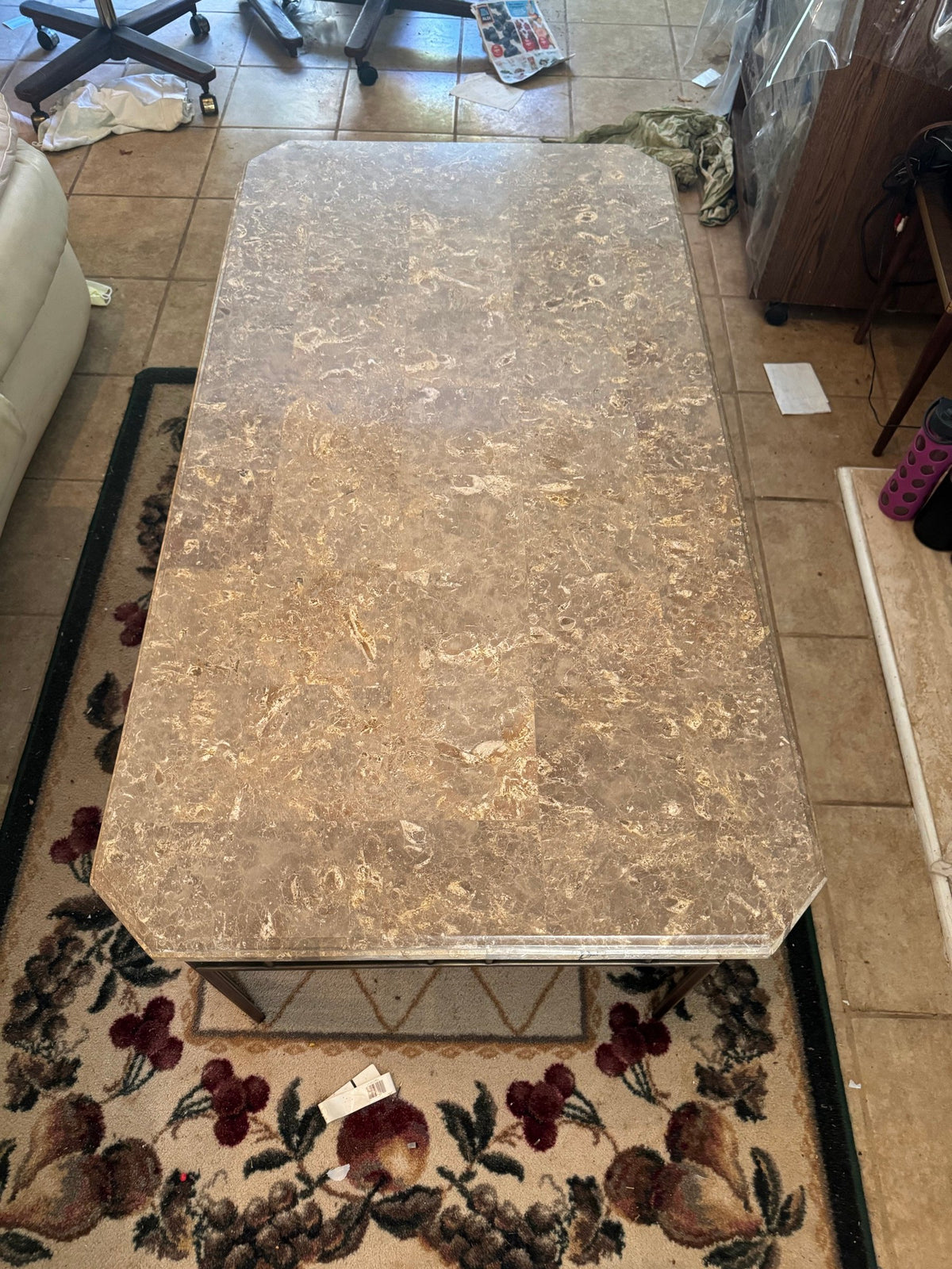 Top view of the marbled stone top with clipped corners