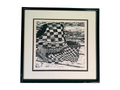 Original Signed Linocut Checkerboard High-Top Sneaker, Cain 1982, Edition 3/3