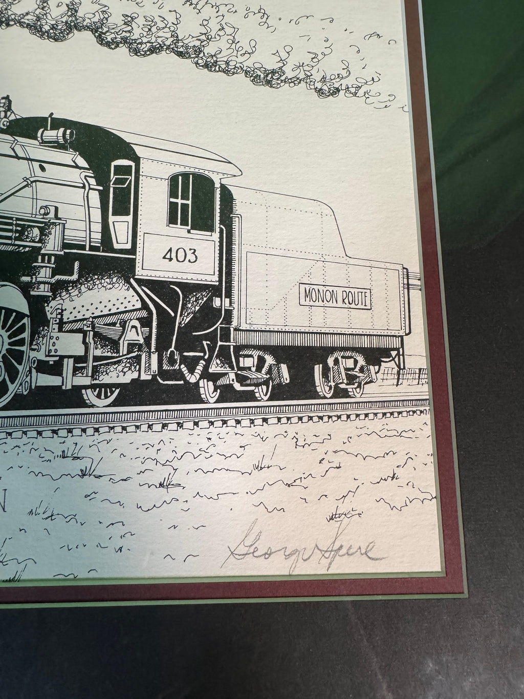 George Sperl Signed Pen-and-Ink Print Monon Route 403 4-6-2 Steam Locomotive