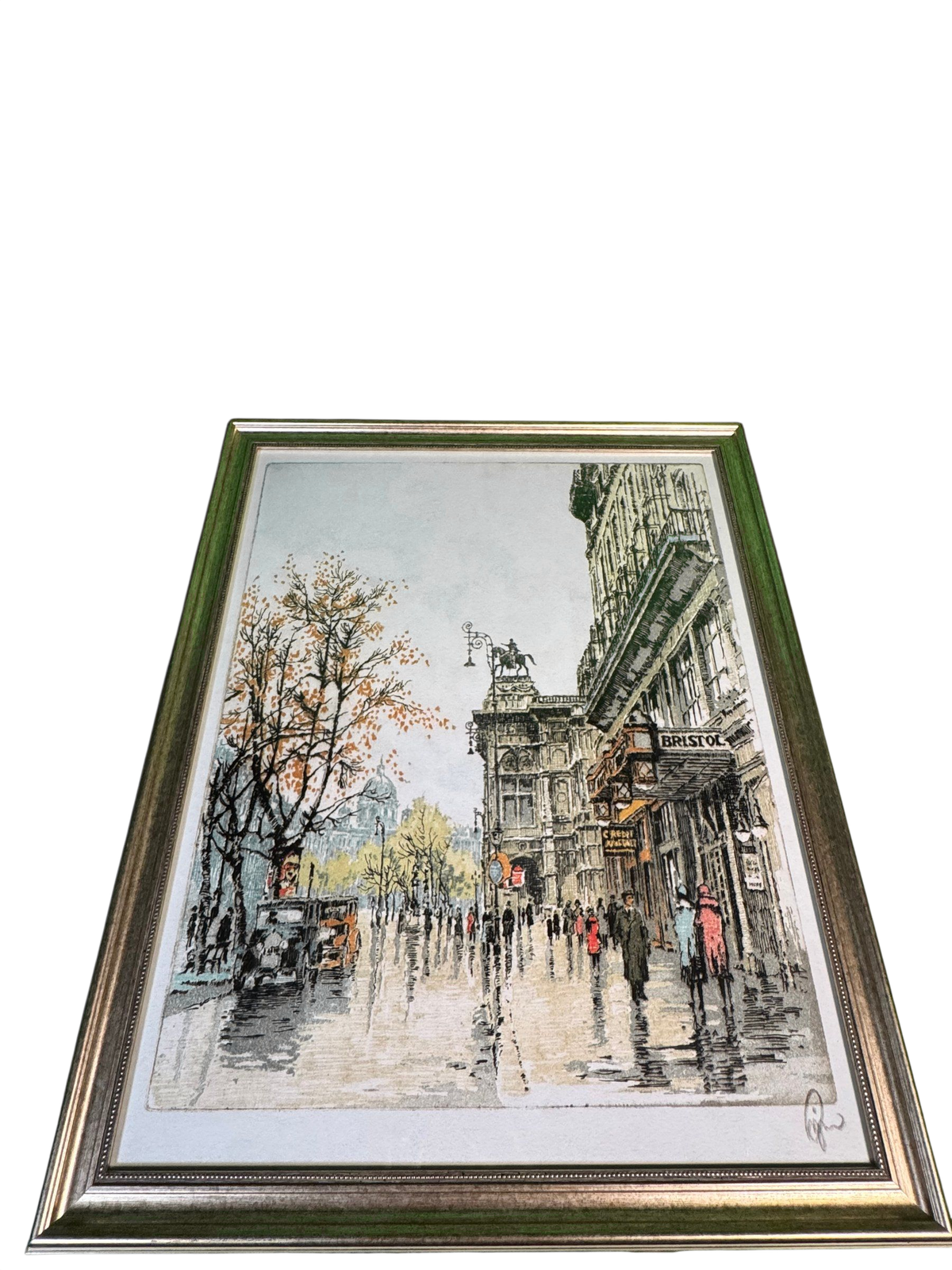 Hand-Colored Etching and Aquatint Vienna Street Scene with Hotel Bristol Framed