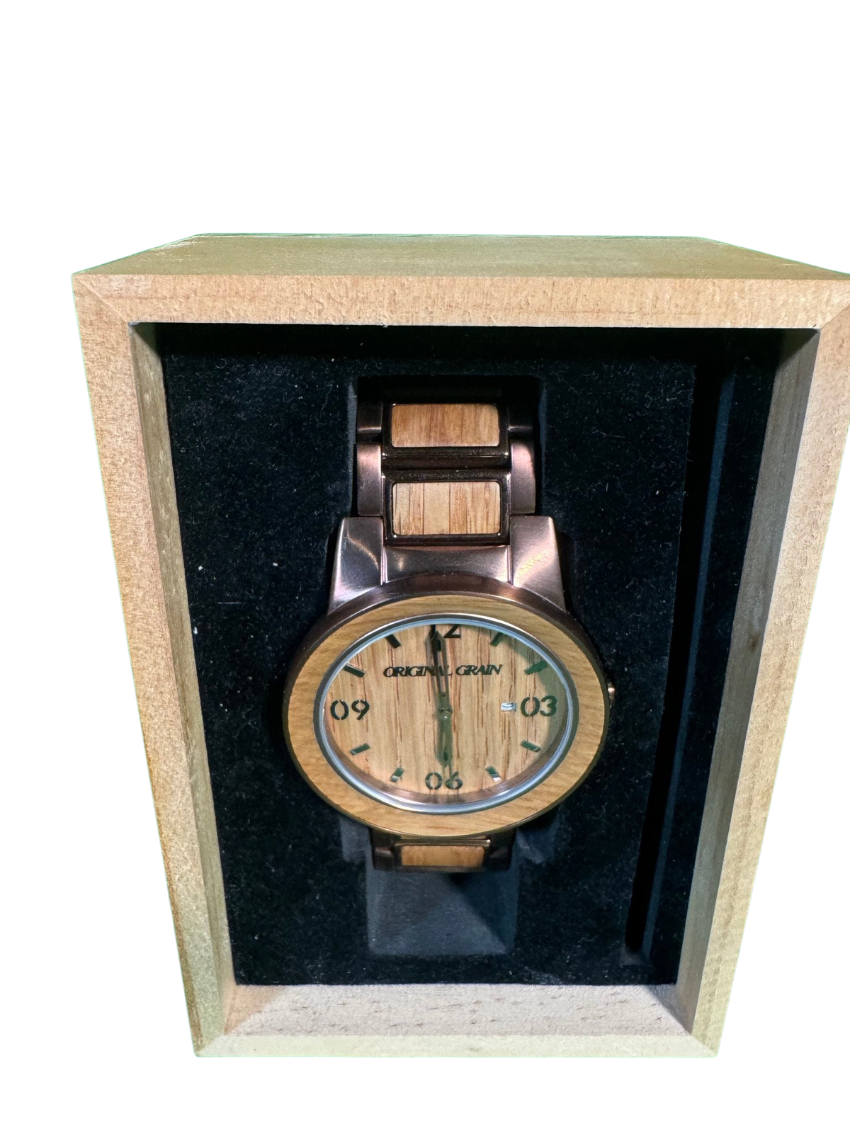 Original Grain The Barrel Wood and Steel Wristwatch Boxed