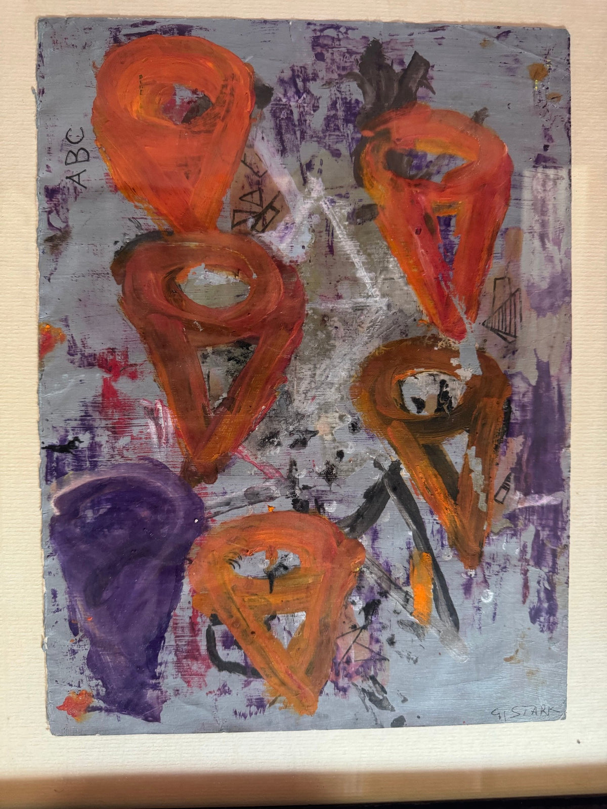 Close view of the paint and crayon texture