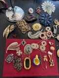 Victorian Vintage Costume Jewelry Lot 30pc Brooches Buckles Micro Mosaic Good