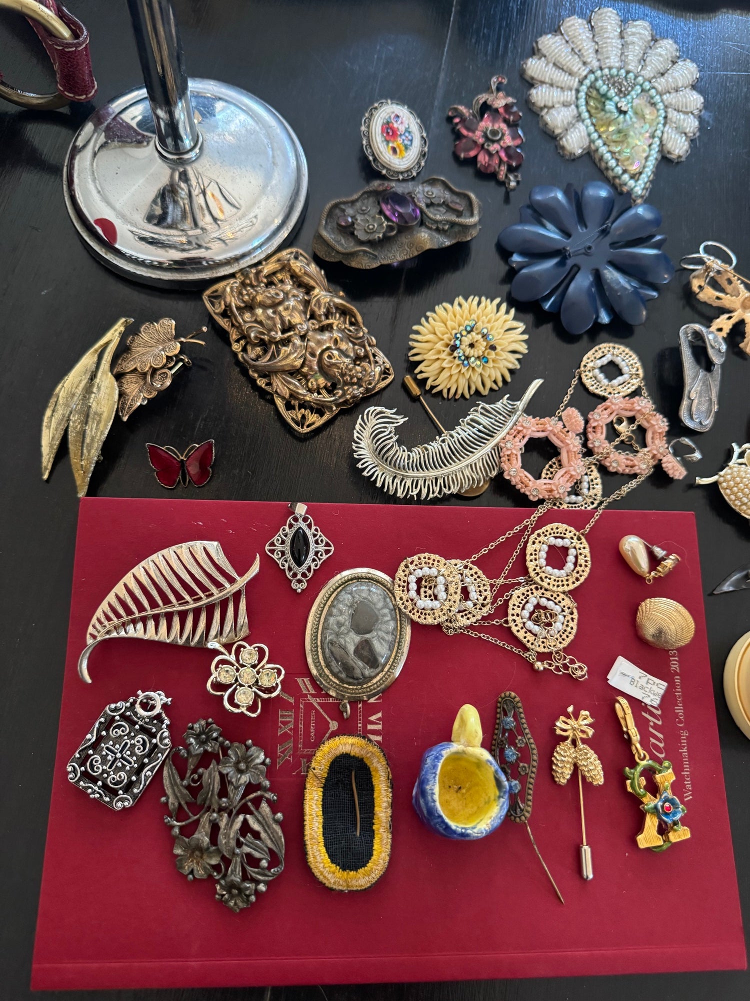Victorian Vintage Costume Jewelry Lot 30pc Brooches Buckles Micro Mosaic Good