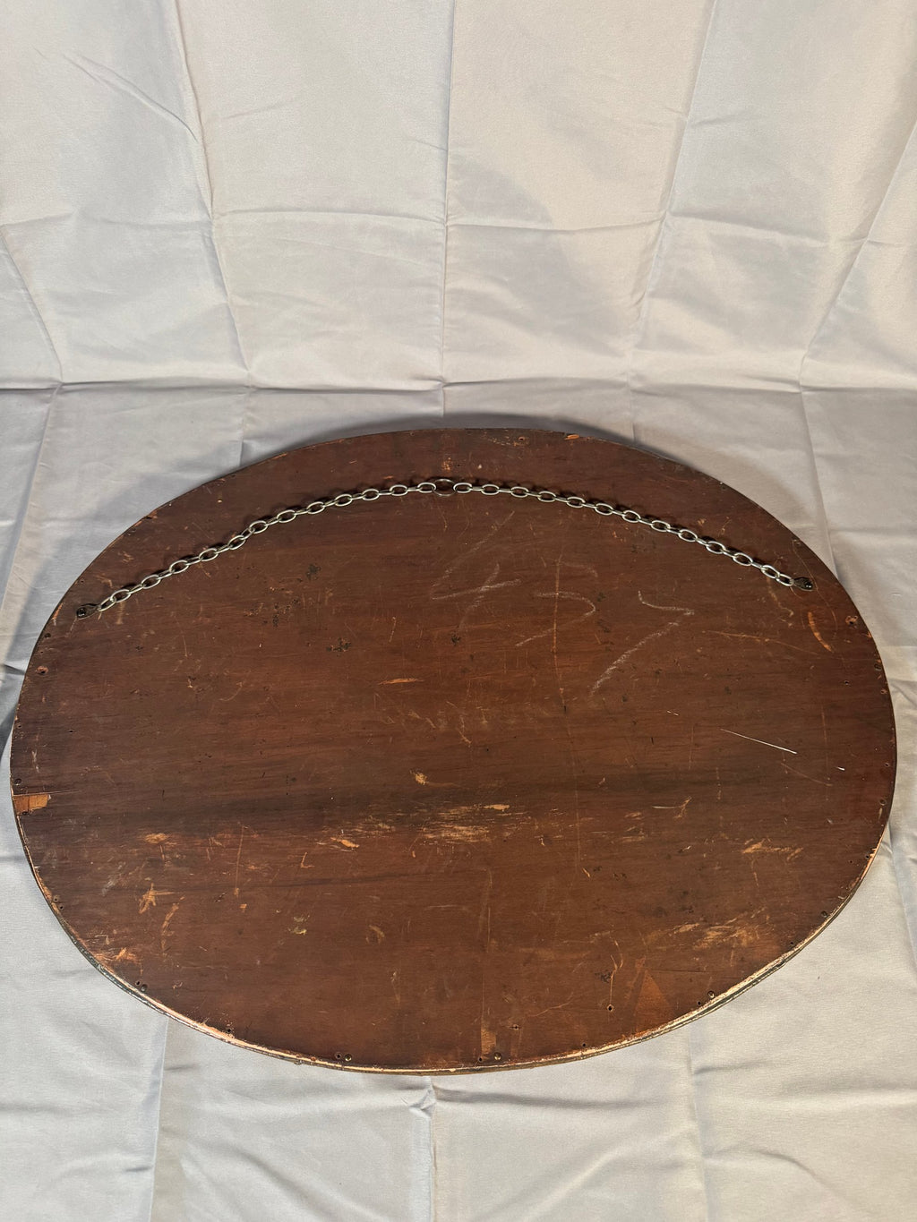 Oval Wall Mirror Arts and Crafts Style Hammered Metal Frame with Strapwork