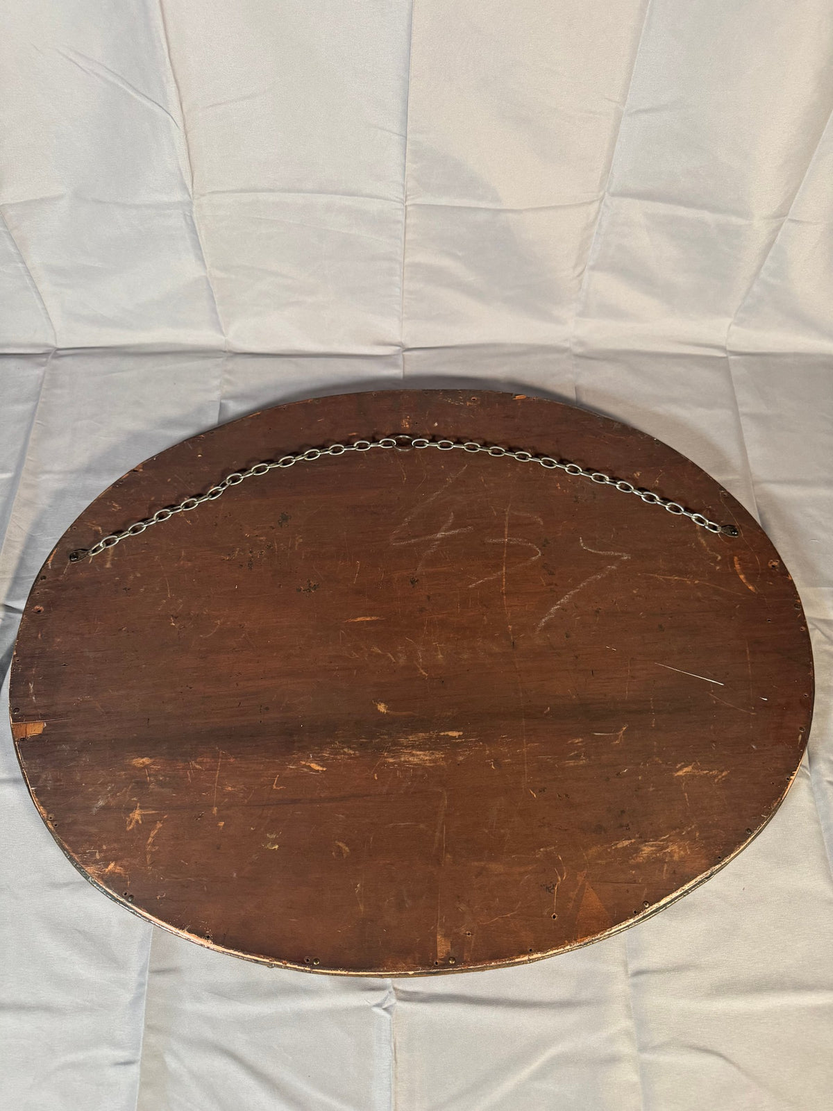 Oval Wall Mirror Arts and Crafts Style Hammered Metal Frame with Strapwork