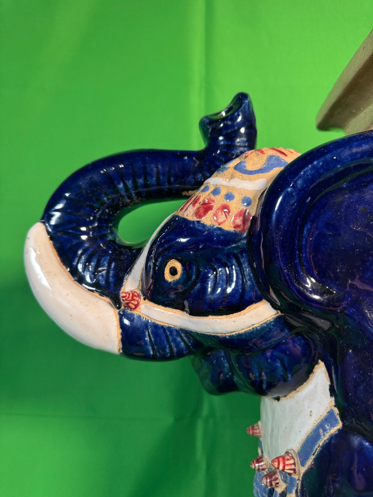 Large Cobalt Blue Chinese Ceramic Elephant Garden Seat Plant Stand Shou Bats