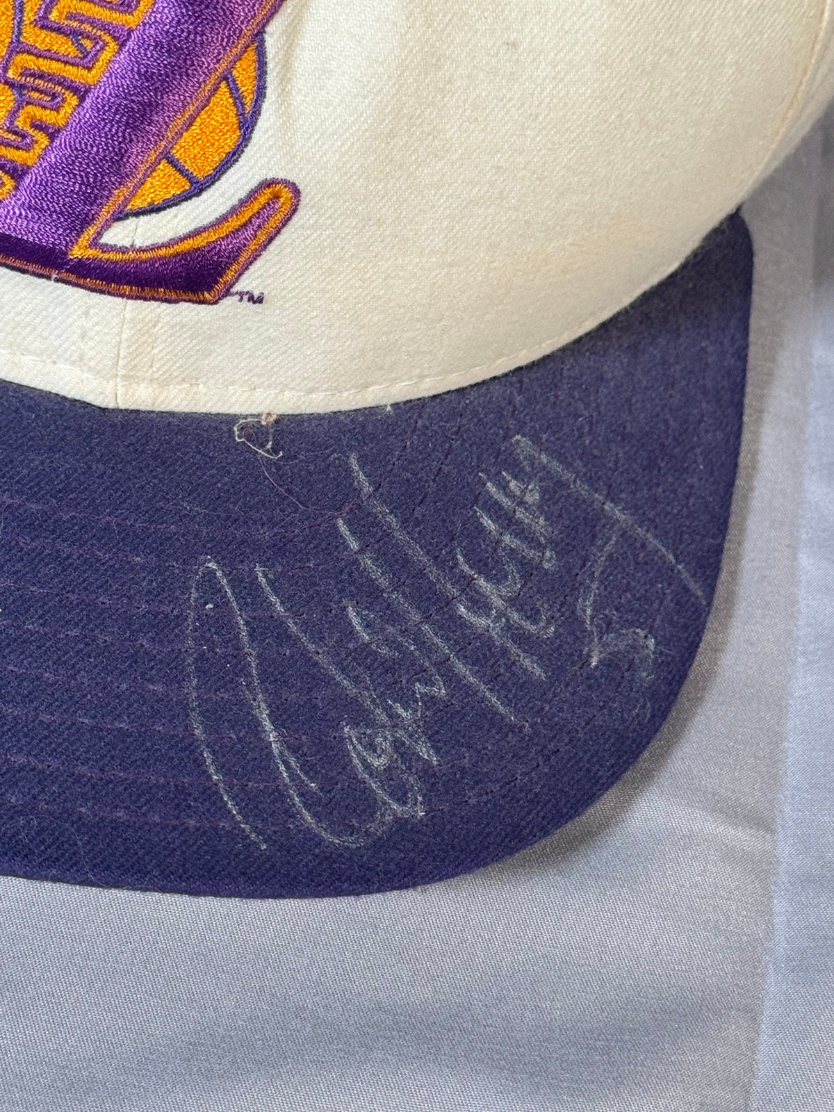 Vintage Lakers Cap Signed Eddie Jones and Rick Fox, In-Person, White Crown L