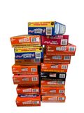 Stack of seventeen unopened cereal boxes featuring Wheaties and Frosted Flakes brands, displaying Pittsburgh sports championship themes on white table