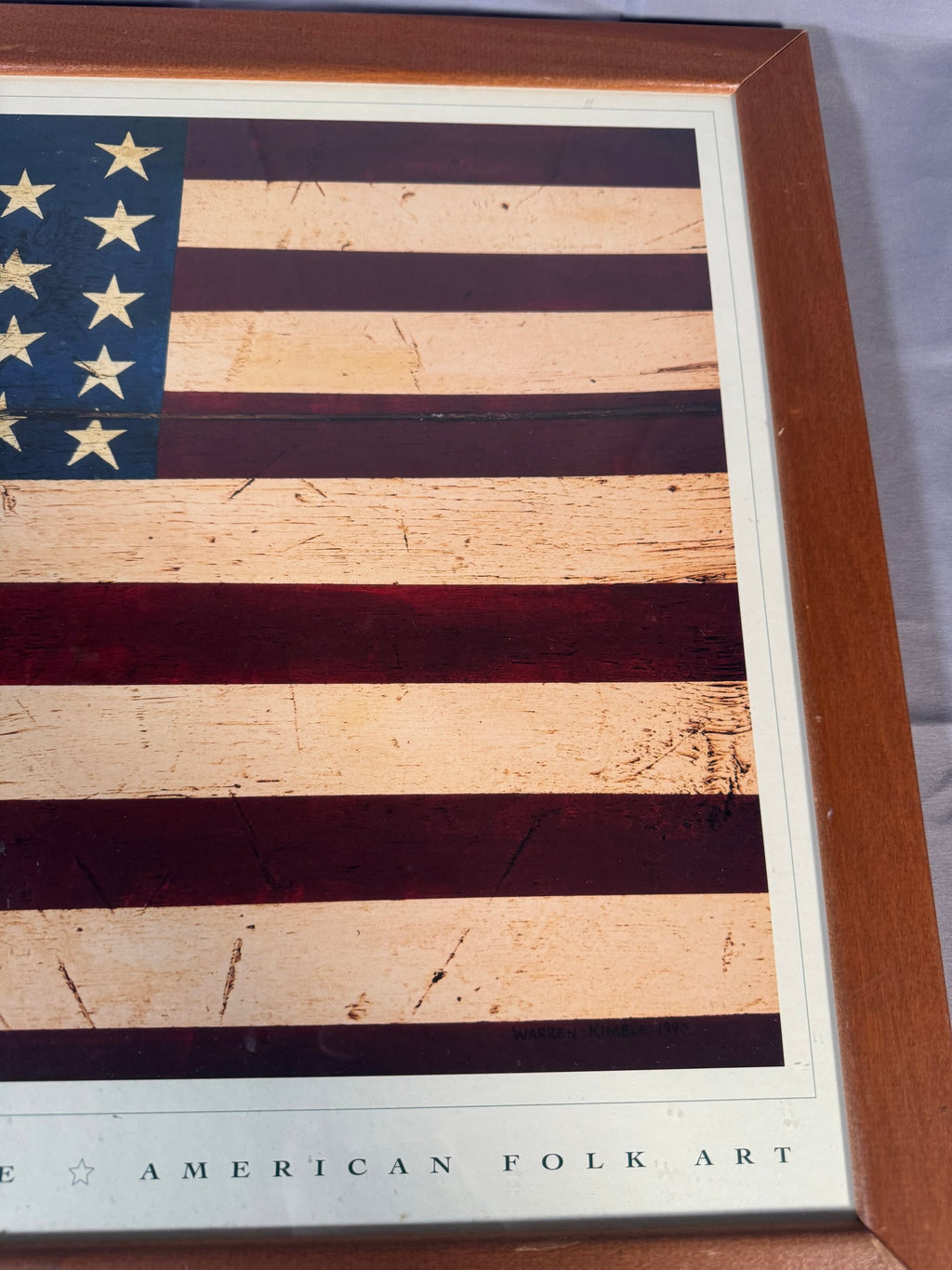Warren Kimble American Folk Art Flag Poster Print, Framed Vintage 1990s