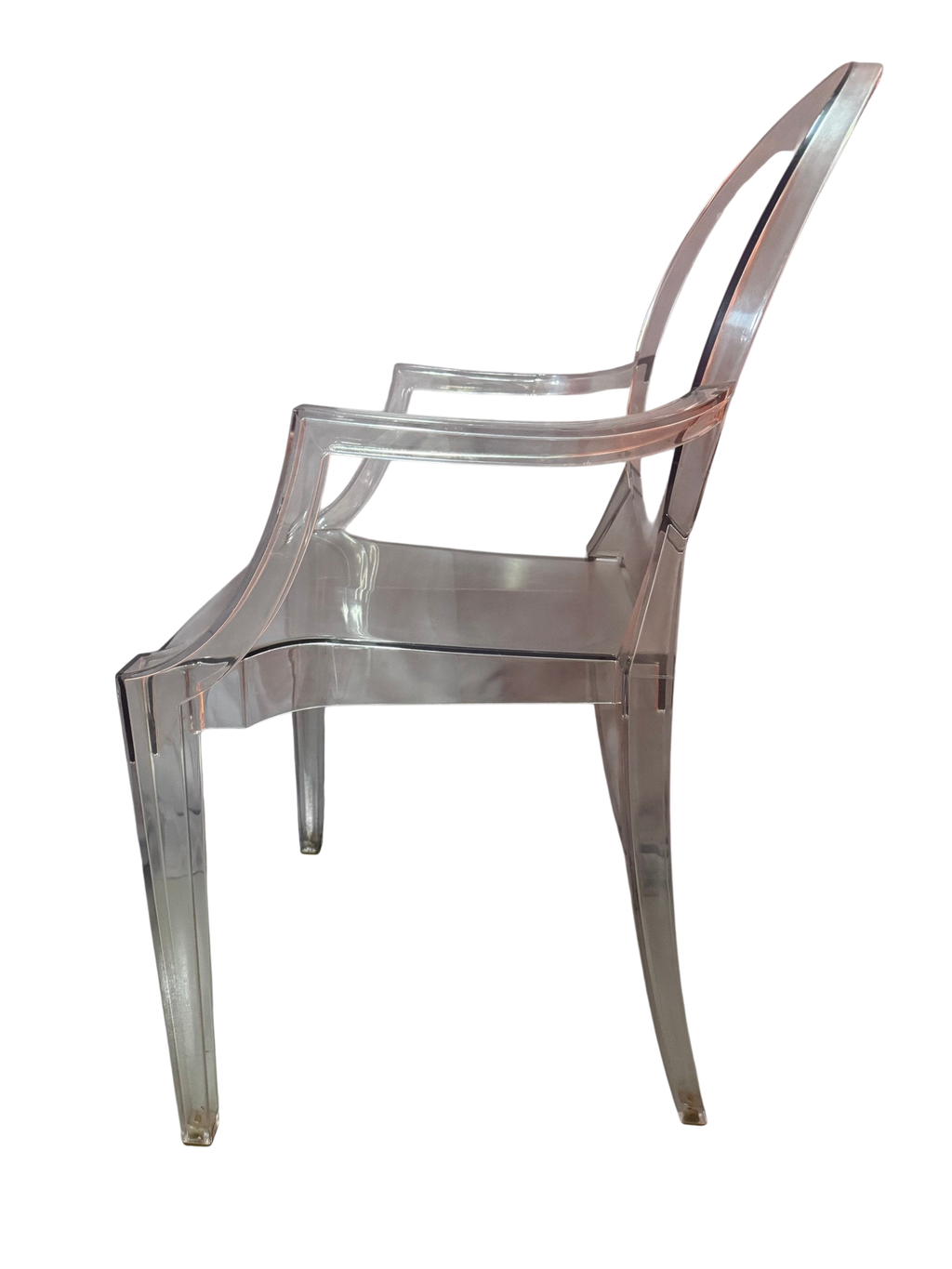 Clear armchair side view showing arm and leg