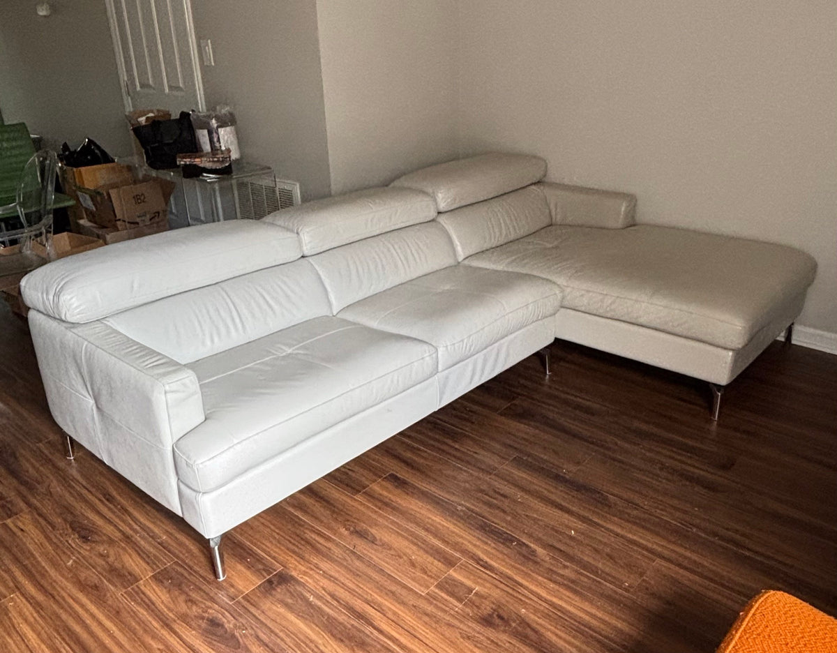 White sectional with chaise in a living room