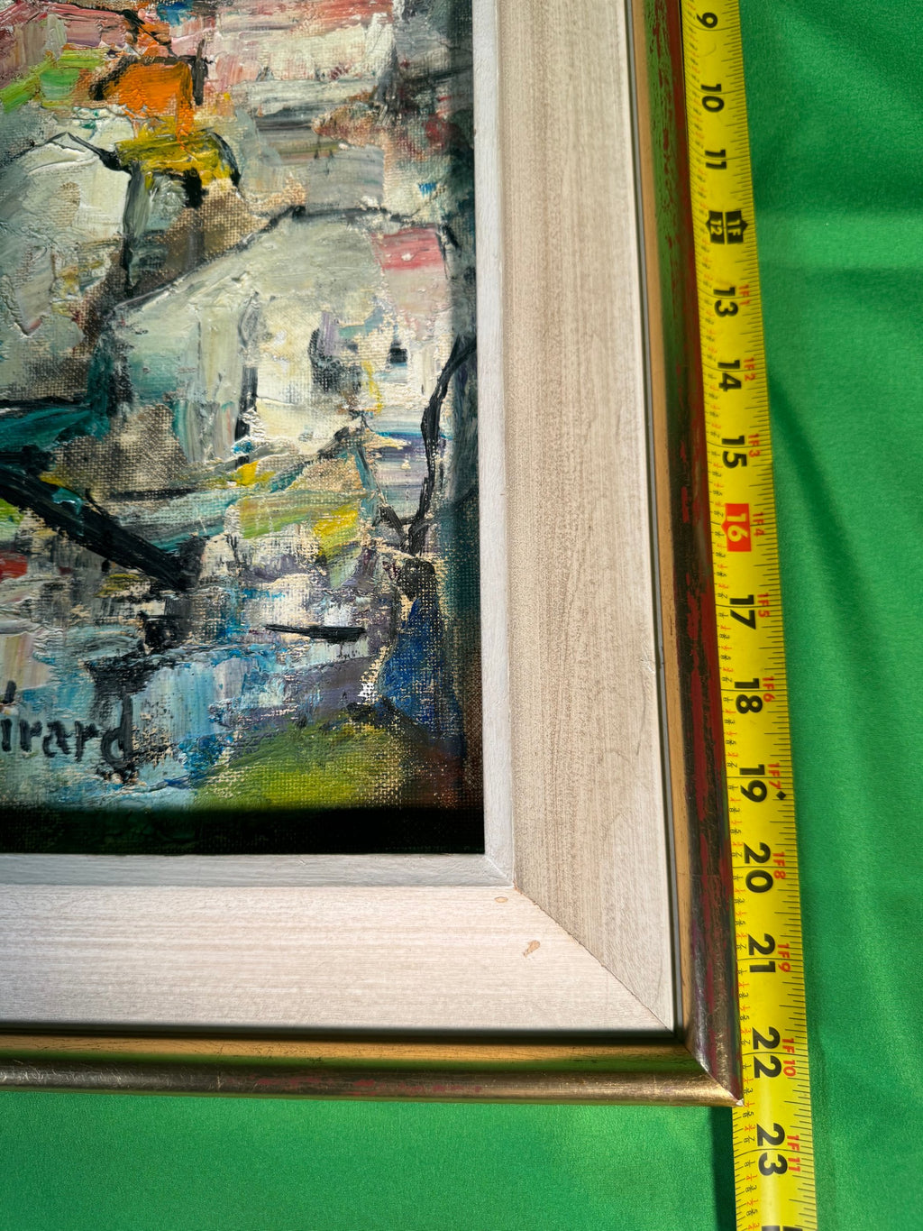 Heavy Impasto Oil Painting Hill Village Signed Girard Framed Canvas Art