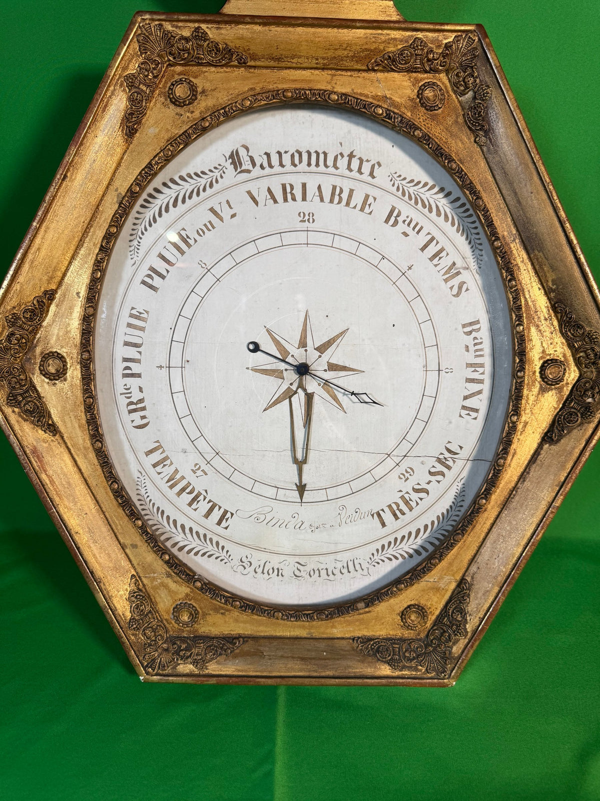 Antique French Charles X Giltwood Lyre Barometer Thermometer Signed Binda Verdun