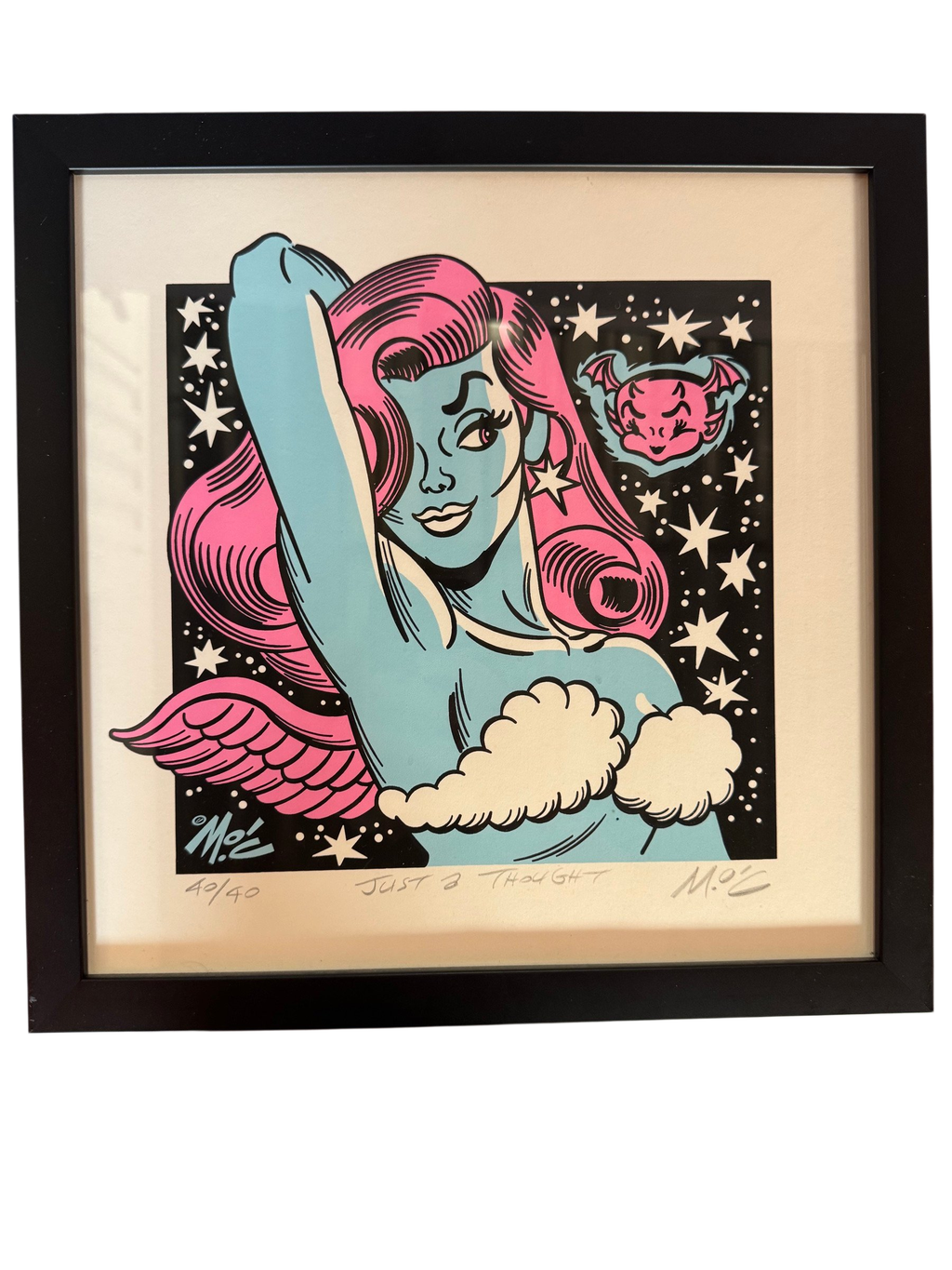 Framed Just a Thought screenprint, straight-on