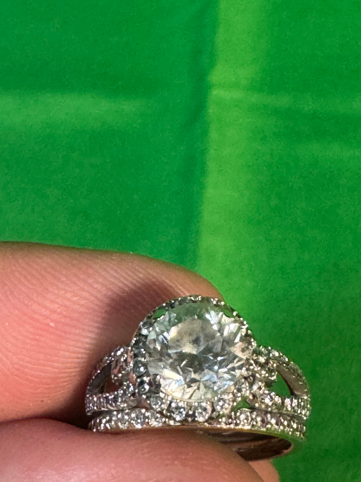 Natural Diamond Halo Engagement Ring and Band Set 18k White Gold Size 6 Pave Shoulders