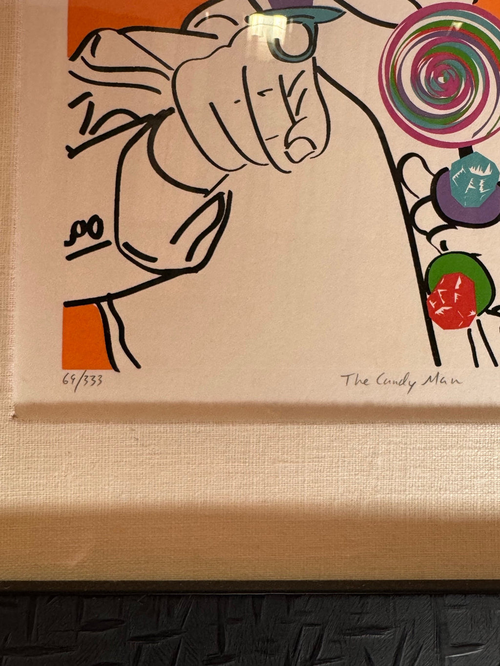 Close view of the pencil title The Candy Man and edition 69/333