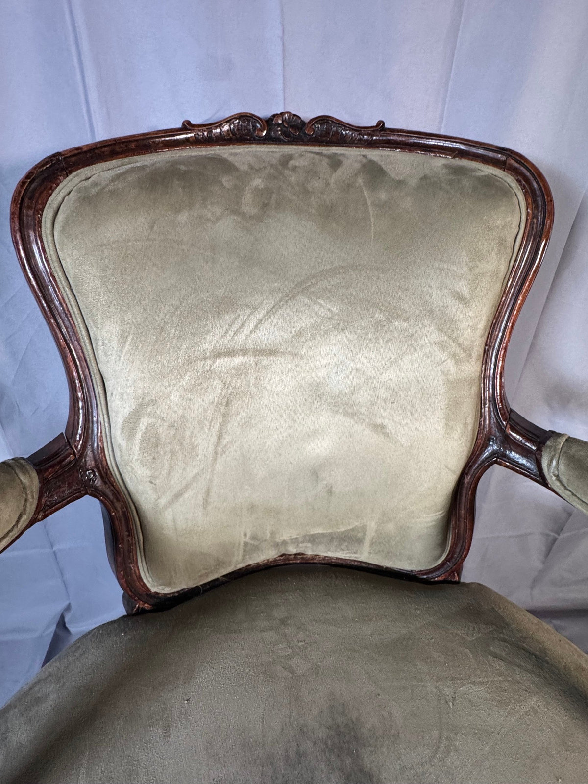 Victorian Carved Walnut Armchair with Matching Ottoman