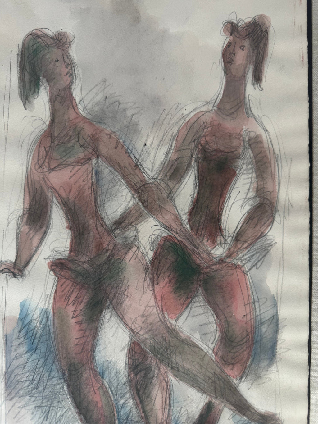 Chaim Gross Signed 1966 Pencil Watercolor Drawing Two Dancers Inscribed Girard