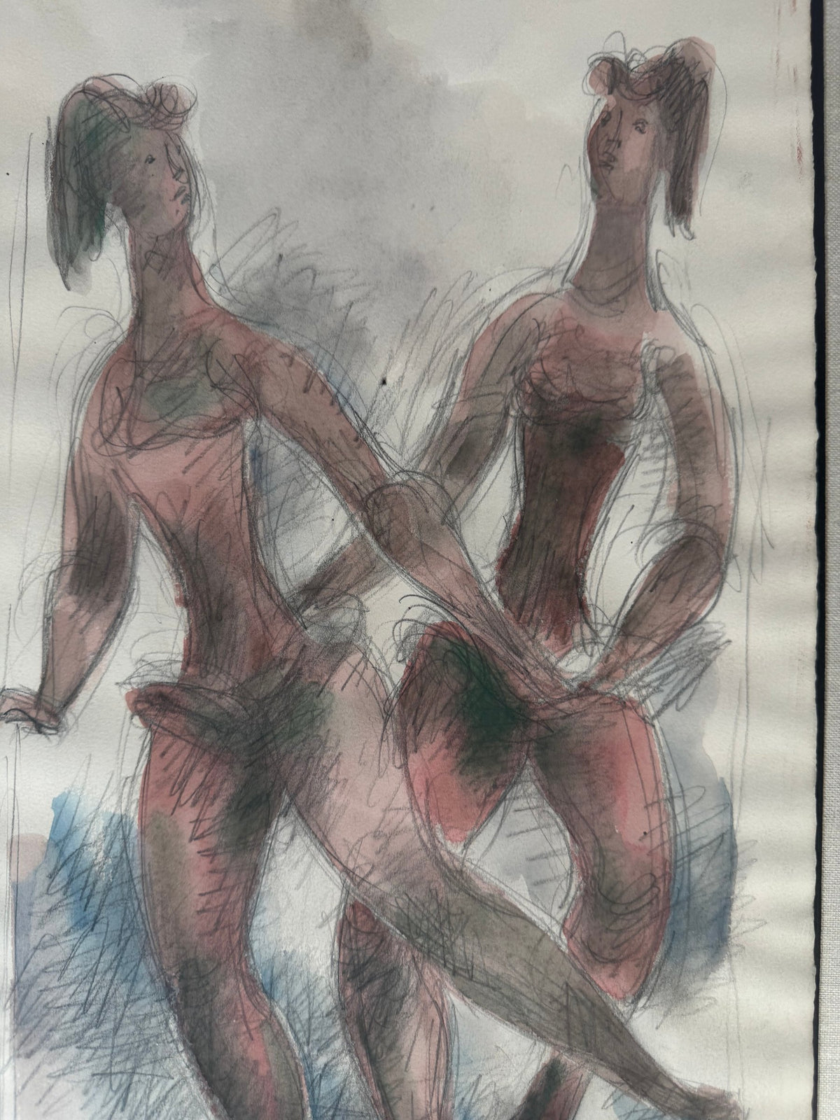 Chaim Gross Signed 1966 Pencil Watercolor Drawing Two Dancers Inscribed Girard