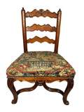 French Carved Walnut Ladderback Side Chair, Antique Needlepoint Seat