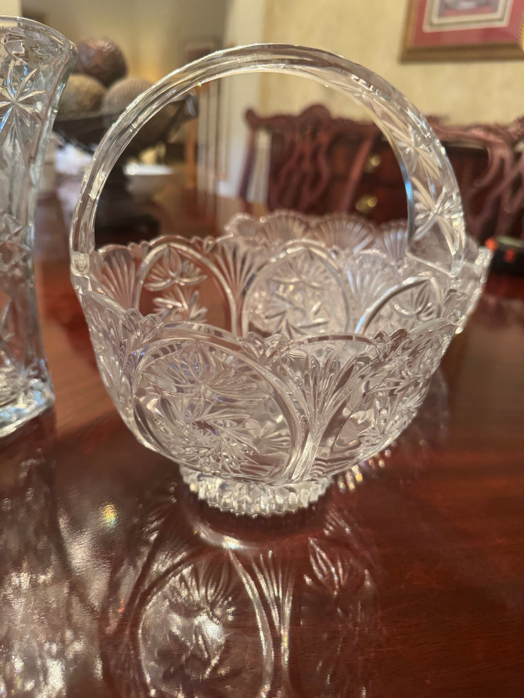 Cut-Pattern Crystal Bowl, Basket, Vase and Stemware Set