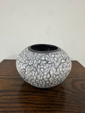 Studio Pottery Vase White Crackle Lichen Glaze Dark Body Impressed Mark