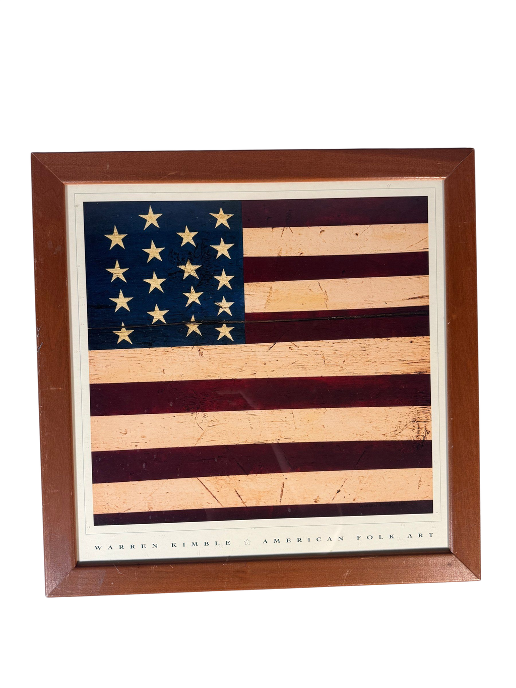 Warren Kimble American Folk Art Flag Poster Print, Framed Vintage 1990s
