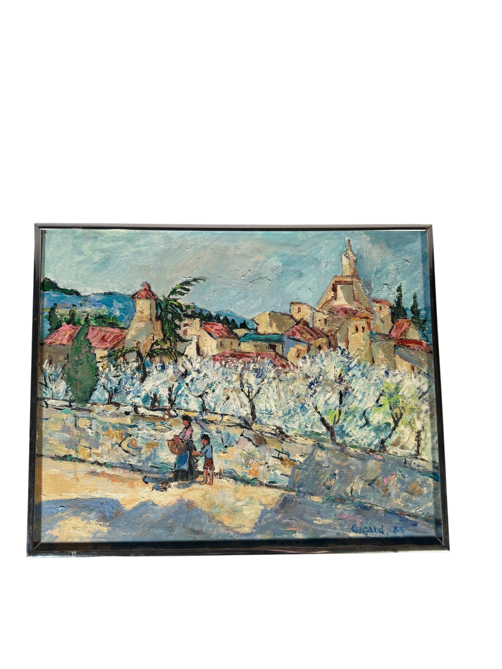 Original Oil Painting Provençal Village Orchard Scene Signed Girard 1980s Art