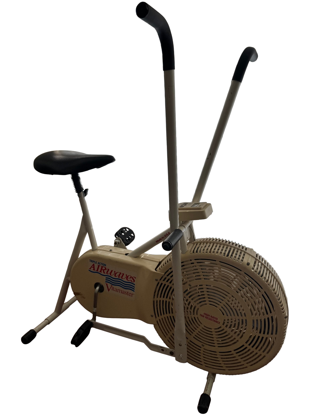 Cream Vitamaster AirWaves exercise bike seen from the side by a window
