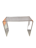 Clear acrylic waterfall table, front view