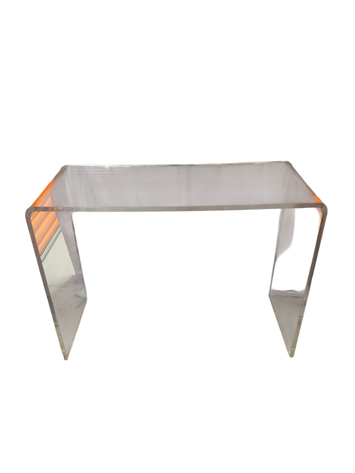 Clear acrylic waterfall table, front view