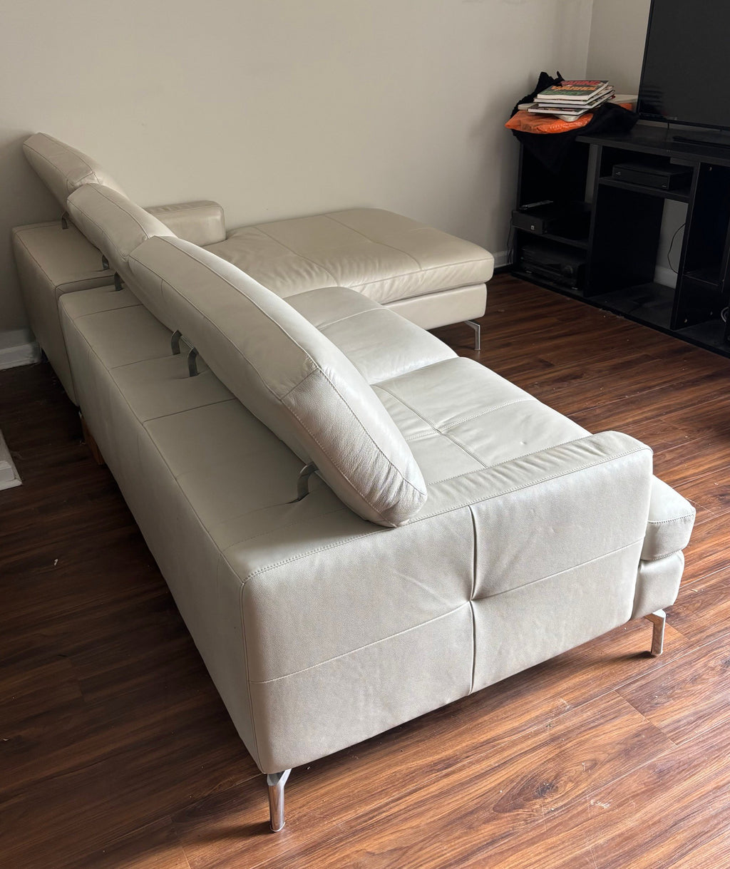 White sectional back and headrest panels, side view