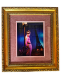Framed c-print of a man in striped trousers by a lamp post, straight-on