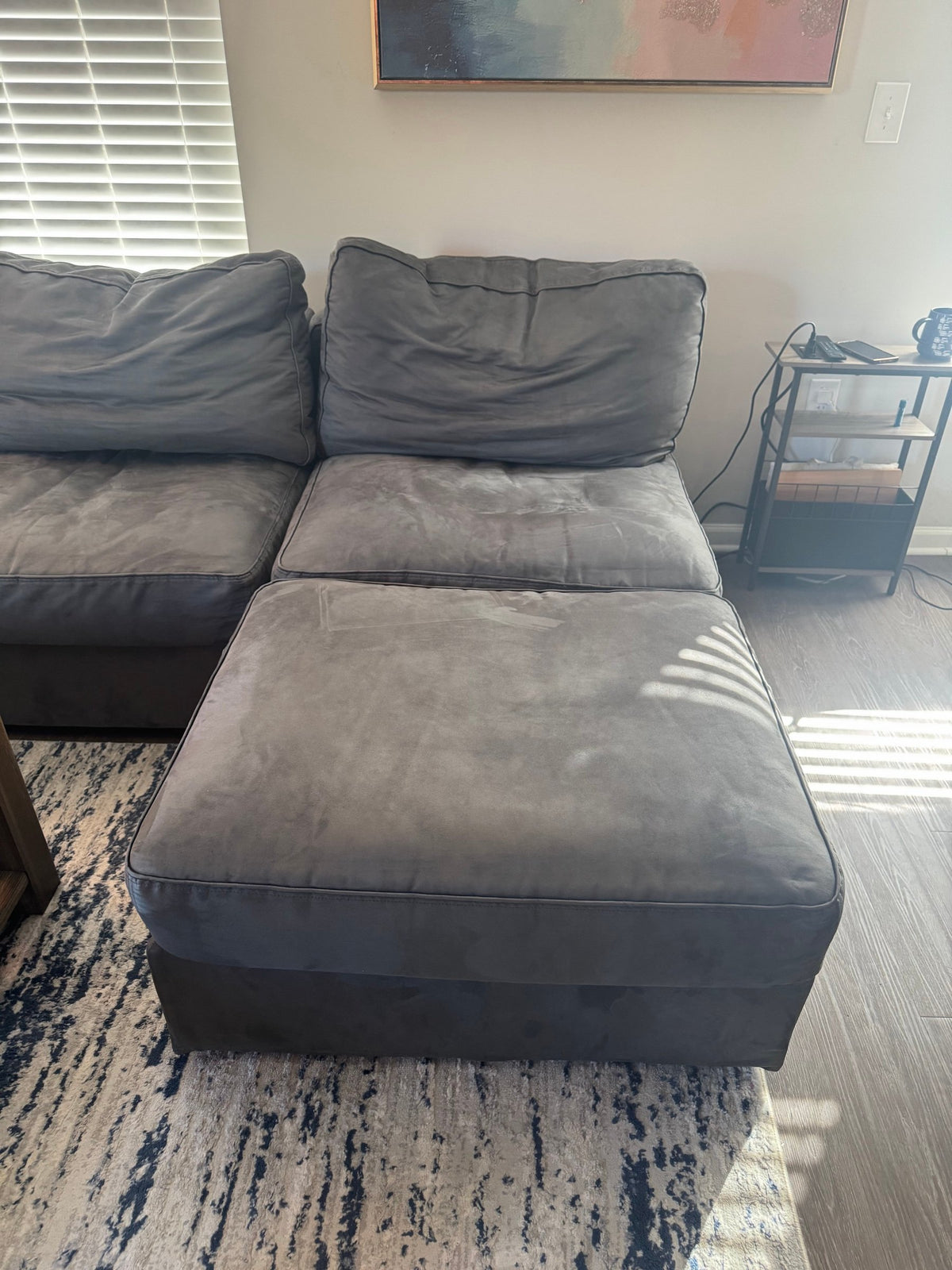 Chaise seat of the gray Lovesac Sactional