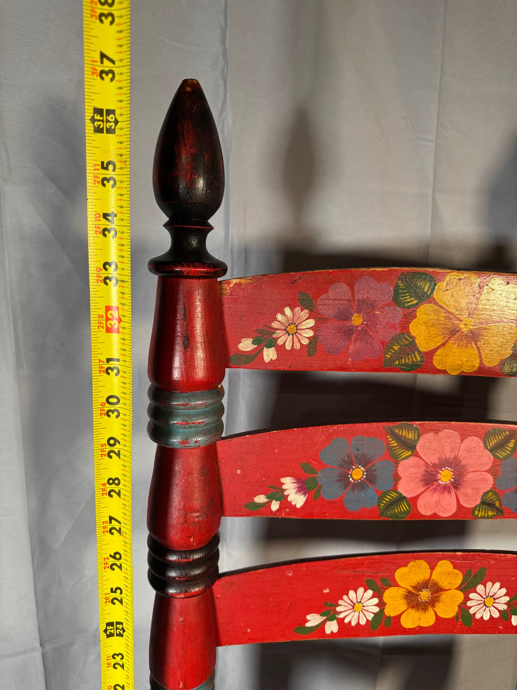 Hand-Painted Folk Art Ladderback Chair with Rush Seat